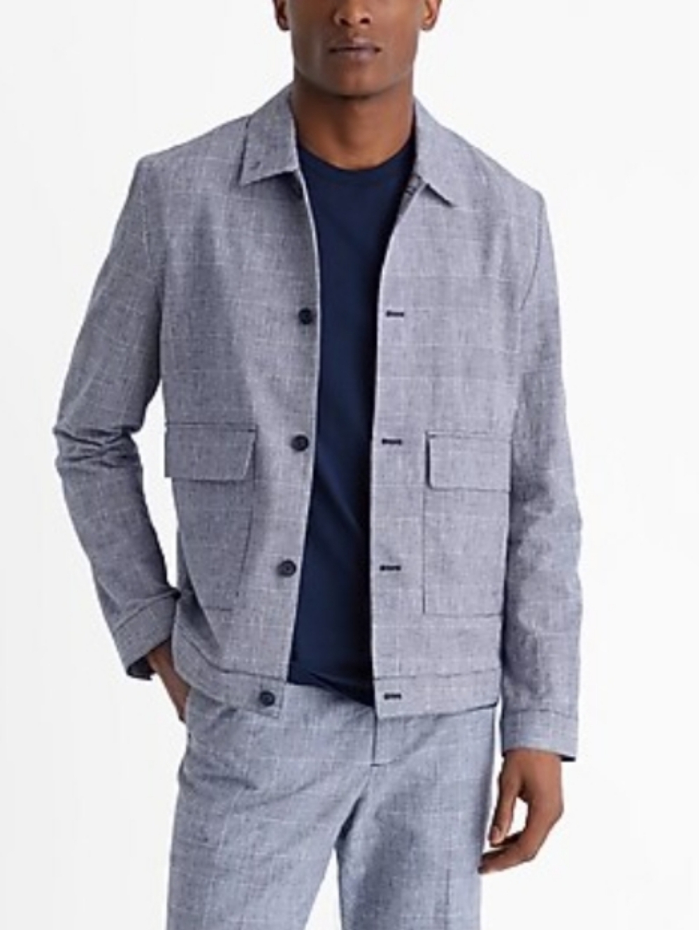 Express Linen Blend Windowpane Plaid Shirt Jacket Lightweight Shacket